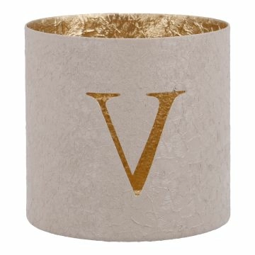Teelichthalter Buchstabe, V/beige, 7.8 x 7.5 cm