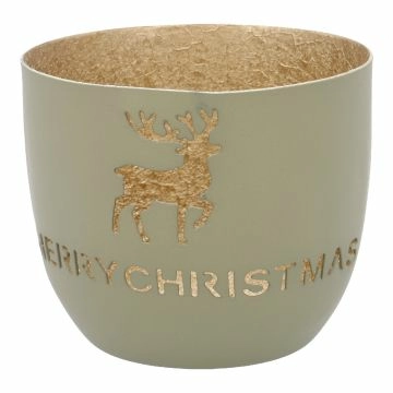 Windlicht Spruch/Xmas, Hirsch/khaki, 10 x 8.5 cm