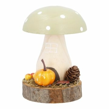 Deko-Pilz auf Holzscheibe, grün, 12 cm