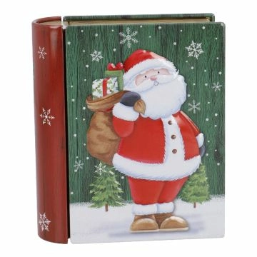 Keksdose Mini-Buch, Weihnachtsmann/Sack, 10 x 12 cm