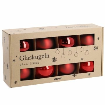 8er Set Glaskugeln 8 cm, rot