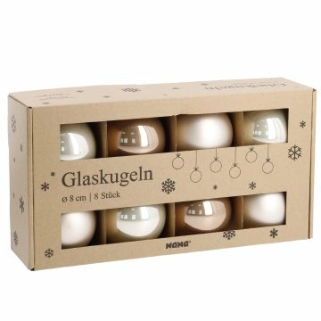 8er Set Glaskugeln 8 cm, champagner