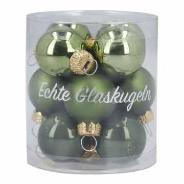12er Set Glaskugeln, 2,5 cm, moosgrün