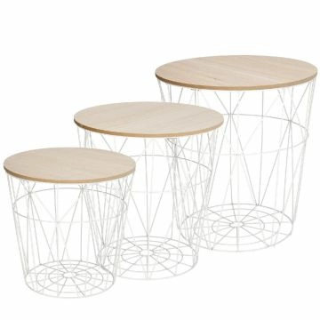 3er Set Tisch/Korb, 43 cm, weiß