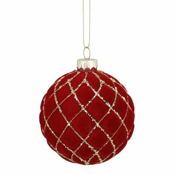 Kugel Samt-Dekor, Gitter/rot, 8 cm