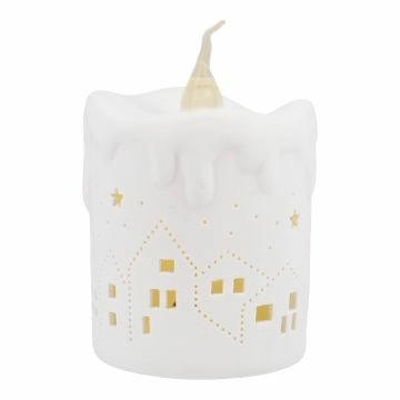 LED-Kerze Keramik, Haus, 14 cm