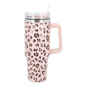 Iso-Becher mit Trinkhalm, Leo/altrosa/braun/schwarz, 1.2 l