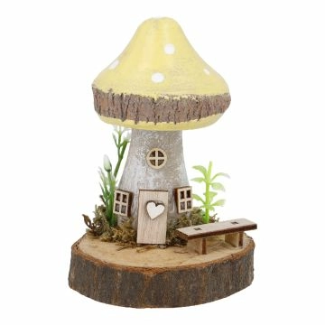 Deko-Haus Pilz auf Baumscheibe, gelb/spitz, 10.5 cm
