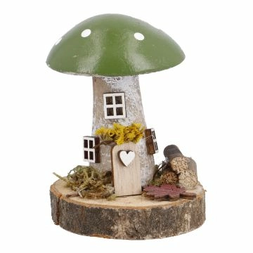 Pilzdeko auf Holzscheibe, grün, 8 cm