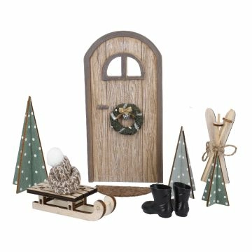 Wichteltür-Set, Kranz/braun