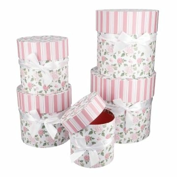 5er Set Geschenkkarton Rose, Schleife/rund/rosa