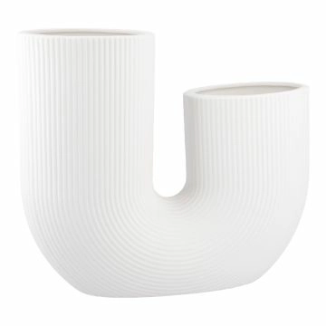 Vase U-Form, geriffelt/weiß-matt, 21 cm