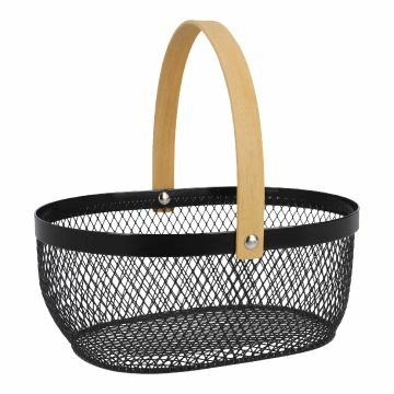 Korb mit Holzhenkel, oval/schwarz, 23.5 cm