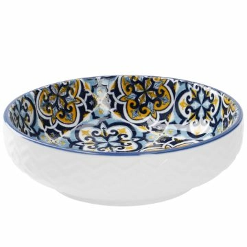 Schale China, flach, blau/gelb, 12 cm
