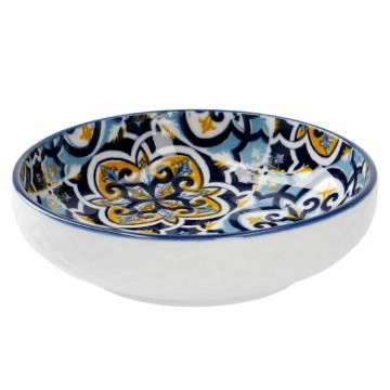 Schale China, flach, blau/gelb, 9 cm