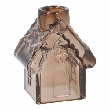 Kerzenständer Haus/Stabkerze, braun-transparent, 9 cm
