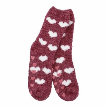 Kuschelsocken Anti-Rutsch, Herzen/bordeaux