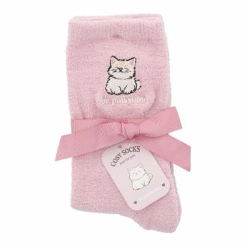 Kuschelsocken Stick-Motiv, Katze/pink, Gr. 35-42