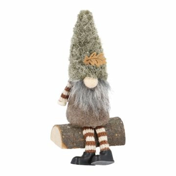 Kantenhocker Wichtel mit Blatt, braun, 13.5 cm