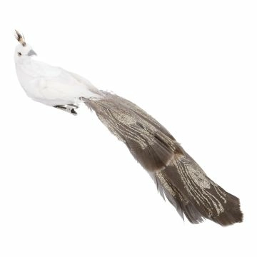 Pfau mit Clip, weiß, 19 cm