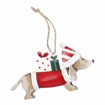 Metall-Anhänger Weihnachtsdackel, Mütze/gestreift, 12.5 x 7 cm