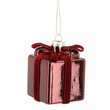 Anhänger Geschenk mit Schleife, weinrot, 7 cm