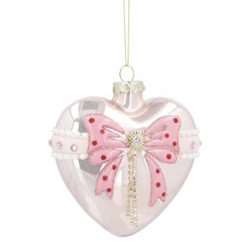 Anhänger Herz mit Schleife, pink/rosa, 10 cm