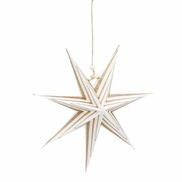 Papierstern Punkte, weiß/gold, Streifen, 18 cm