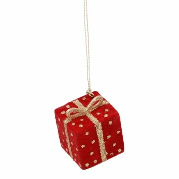 Anhänger Samt-Geschenk, Punkte/rot, 5 x 6 cm