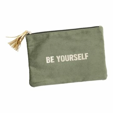 Kosmetiktasche Samt, Be yourself/khaki, 22 x 15 cm