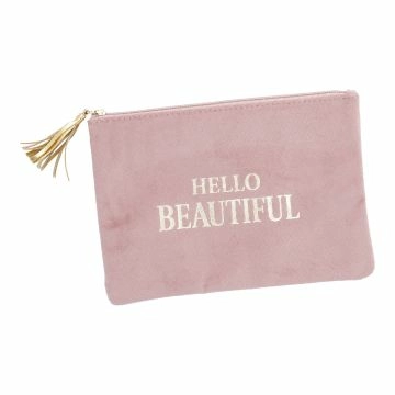 Kosmetiktasche Samt, Hello beautiful/altrosa, 22 x 15 cm