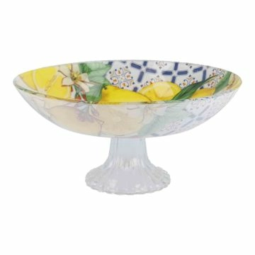Schale auf Fuß Zitrone, gelb/blau, 21 cm
