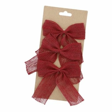 3er Set Jute-Schleife, dunkelrot