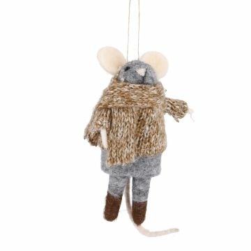 Anhänger Weihnachtstier, Maus/Strick, 14 cm