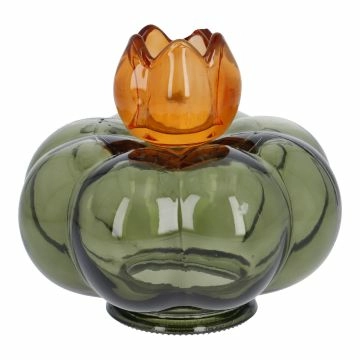 Kerzenständer Kürbis, orange/grün, 15.2 x 13.8 cm