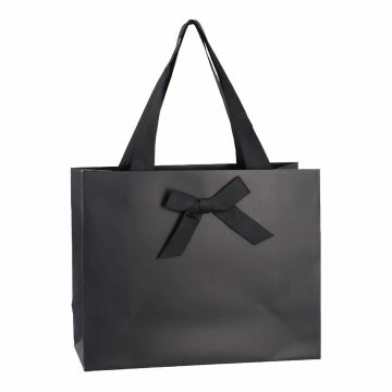 Geschenktüte Uni mit Schleife, schwarz, 25 x 20 cm