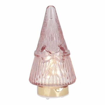 LED-Glastanne mit Schleife, rosa, 11 cm