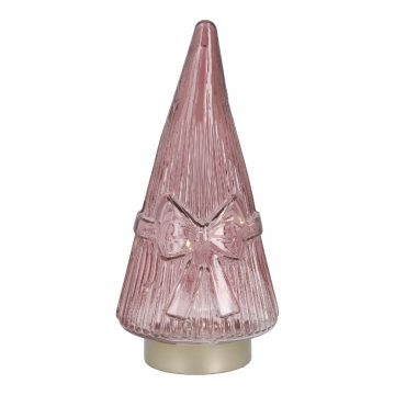 LED-Glastanne mit Schleife, rosa, 23 cm
