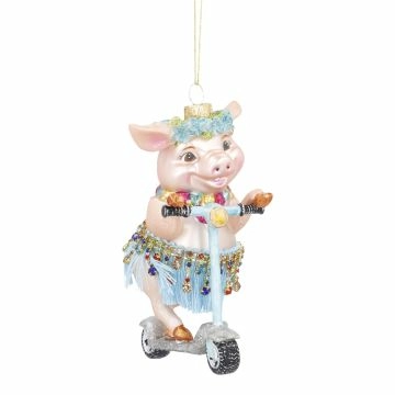 Anhänger Fancy, Excellent, Hulaschwein auf Roller/blau