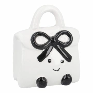 Spardose Tasche mit Gesicht, weiß, 7.5 x 9 cm