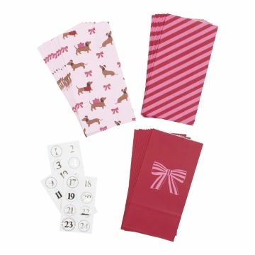 Adventskalender-Set, Tüten/Sticker, Dackel/rosa
