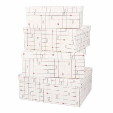 4er Set Geschenkkarton Scandi, Mistelzweig/Karo