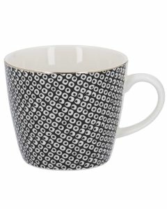 Becher China, Perlen, schwarz/wei&szlig;, 300 ml, Goldrand
