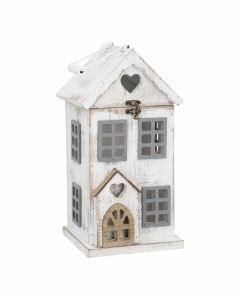 Holz-Laterne Haus, weiß, 17.5 x 34 cm