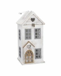 Holz-Laterne Haus, weiß, 23 x 49 cm