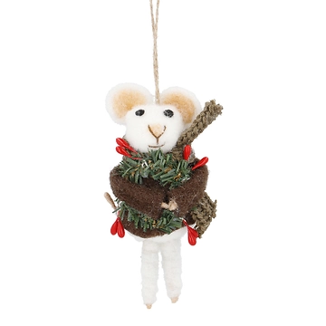 Anhänger Weihnachtstier, Maus/Kranz, 14 cm