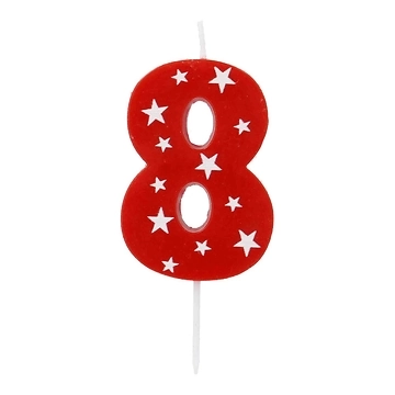 Tortenkerze Geburtstag/Sterne, Zahl 8