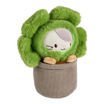 Kuscheltier Katze im Blumentopf, grün, 15 cm
