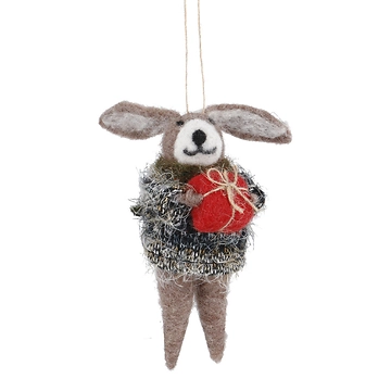 Anhänger Weihnachtstier, Hase/Geschenk, 14 cm