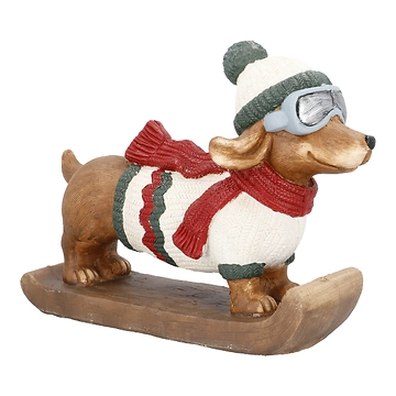 Deko-Hund mit Skibrille, rot/grün/weiß, 37 x 50 cm